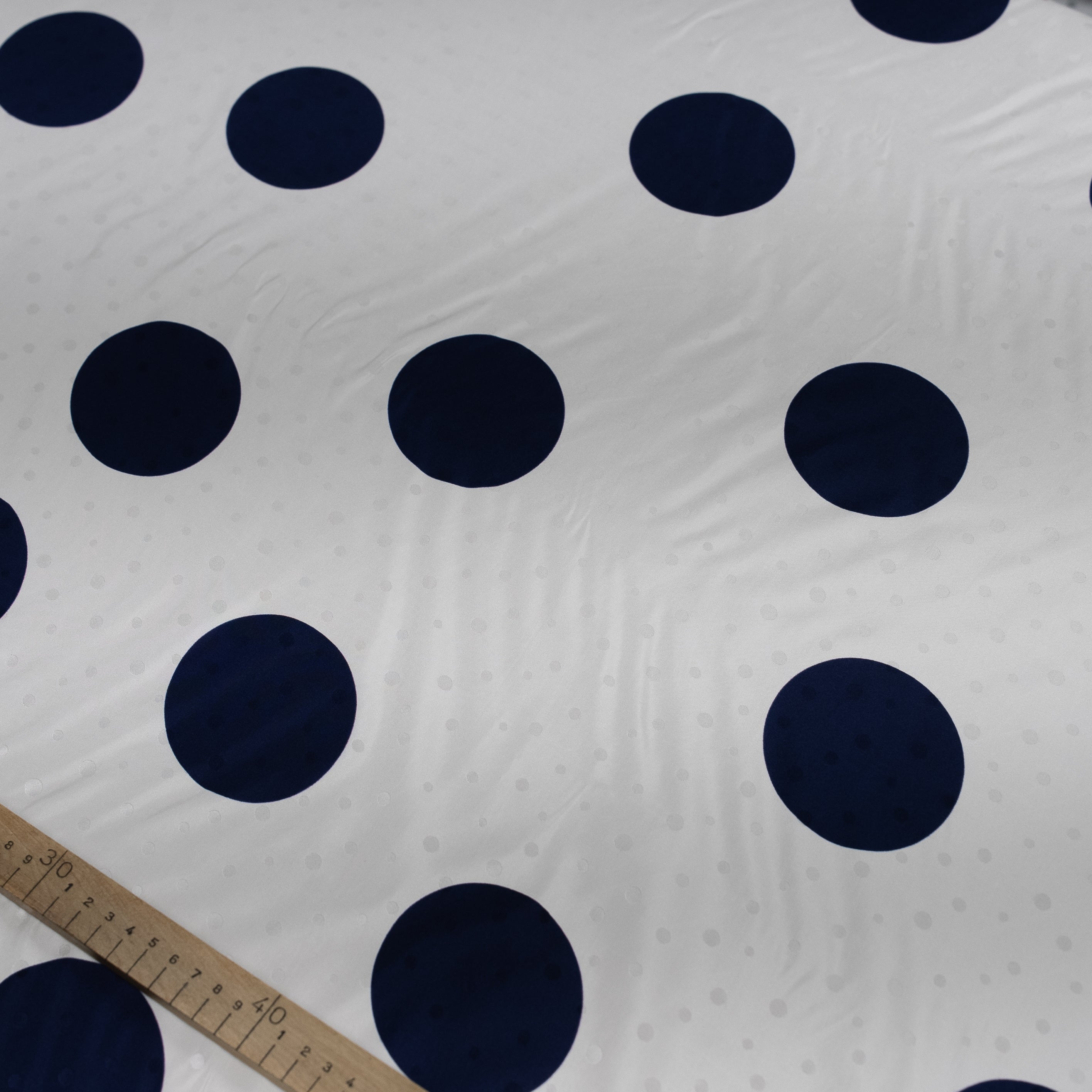 Silk Jacquard - Geometric - Blue on White Polka Dots