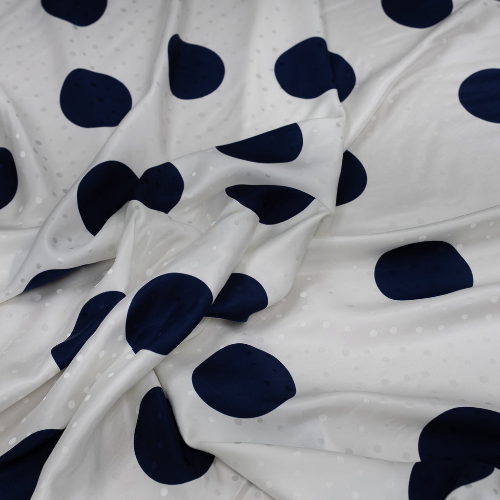Silk Jacquard - Geometric - Blue on White Polka Dots