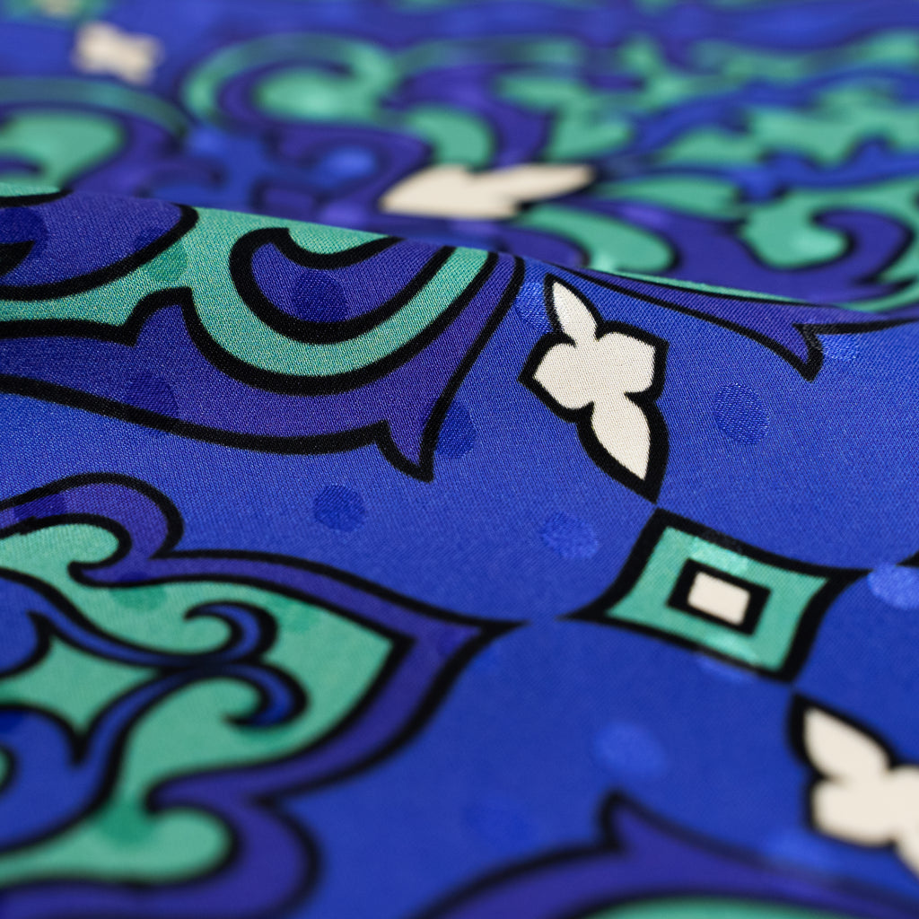 Silk Jacquard - Geometric - Blue & Turquoise