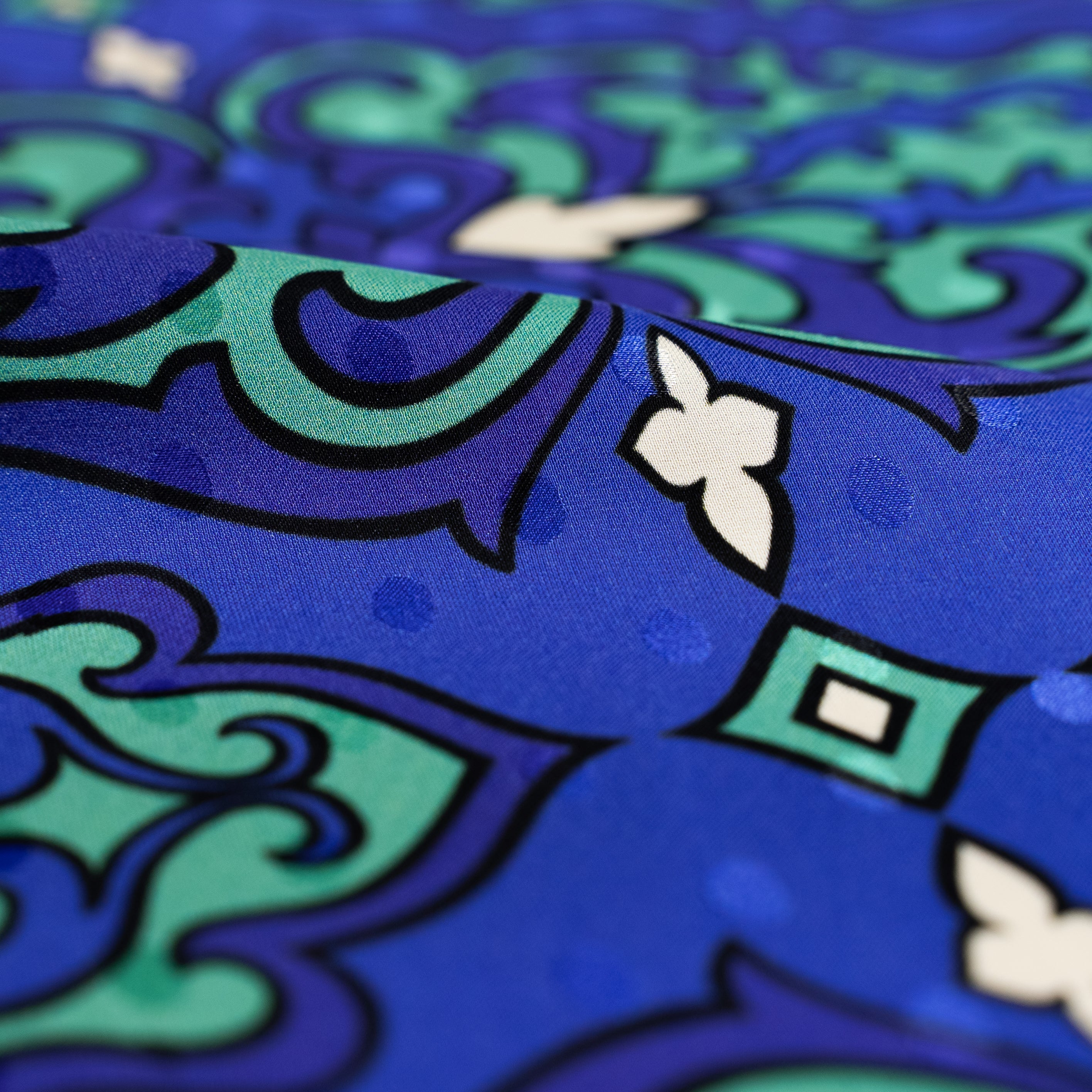 Silk Jacquard - Geometric - Blue & Turquoise
