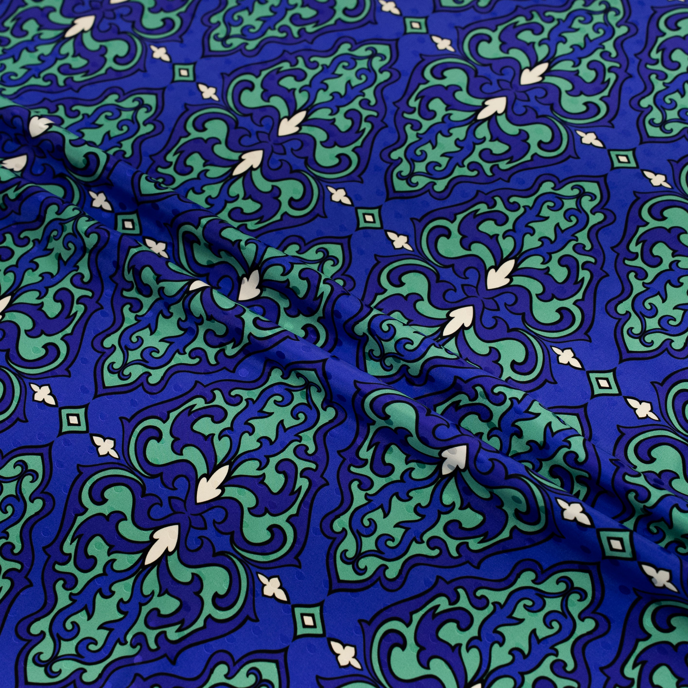 Silk Jacquard - Geometric - Blue & Turquoise