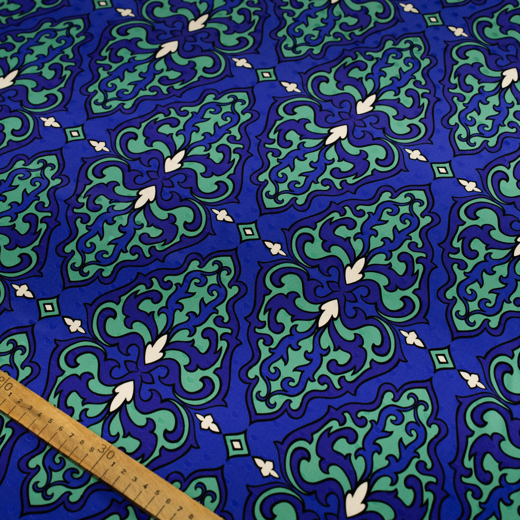 Silk Jacquard - Geometric - Blue & Turquoise