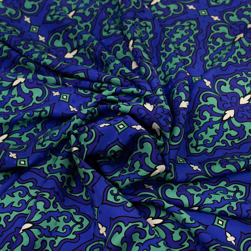 Silk Jacquard - Geometric - Blue & Turquoise