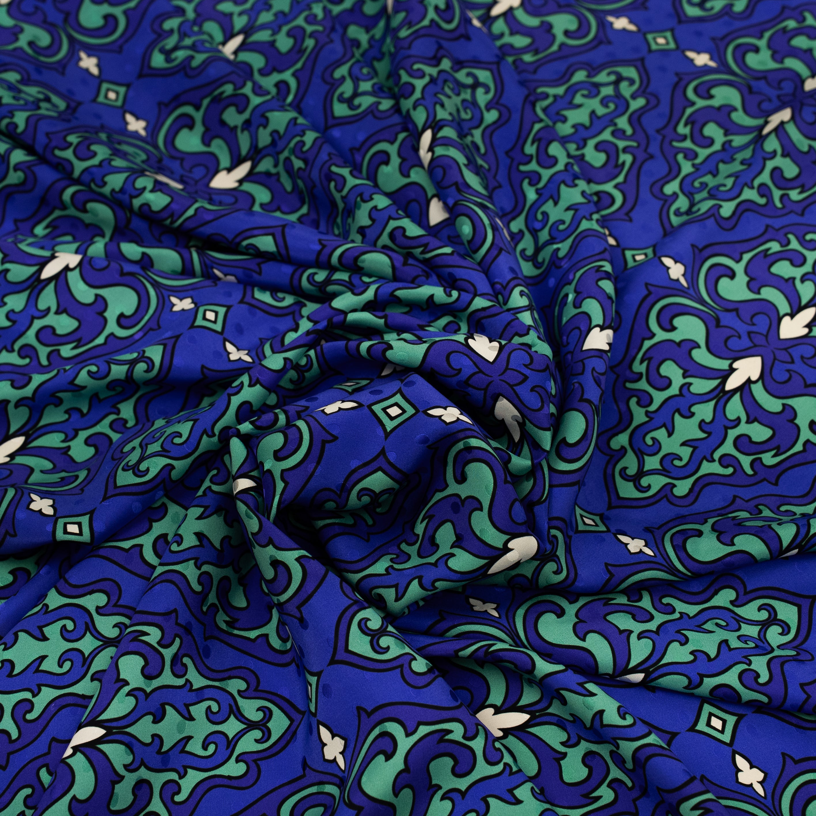 Silk Jacquard - Geometric - Blue & Turquoise