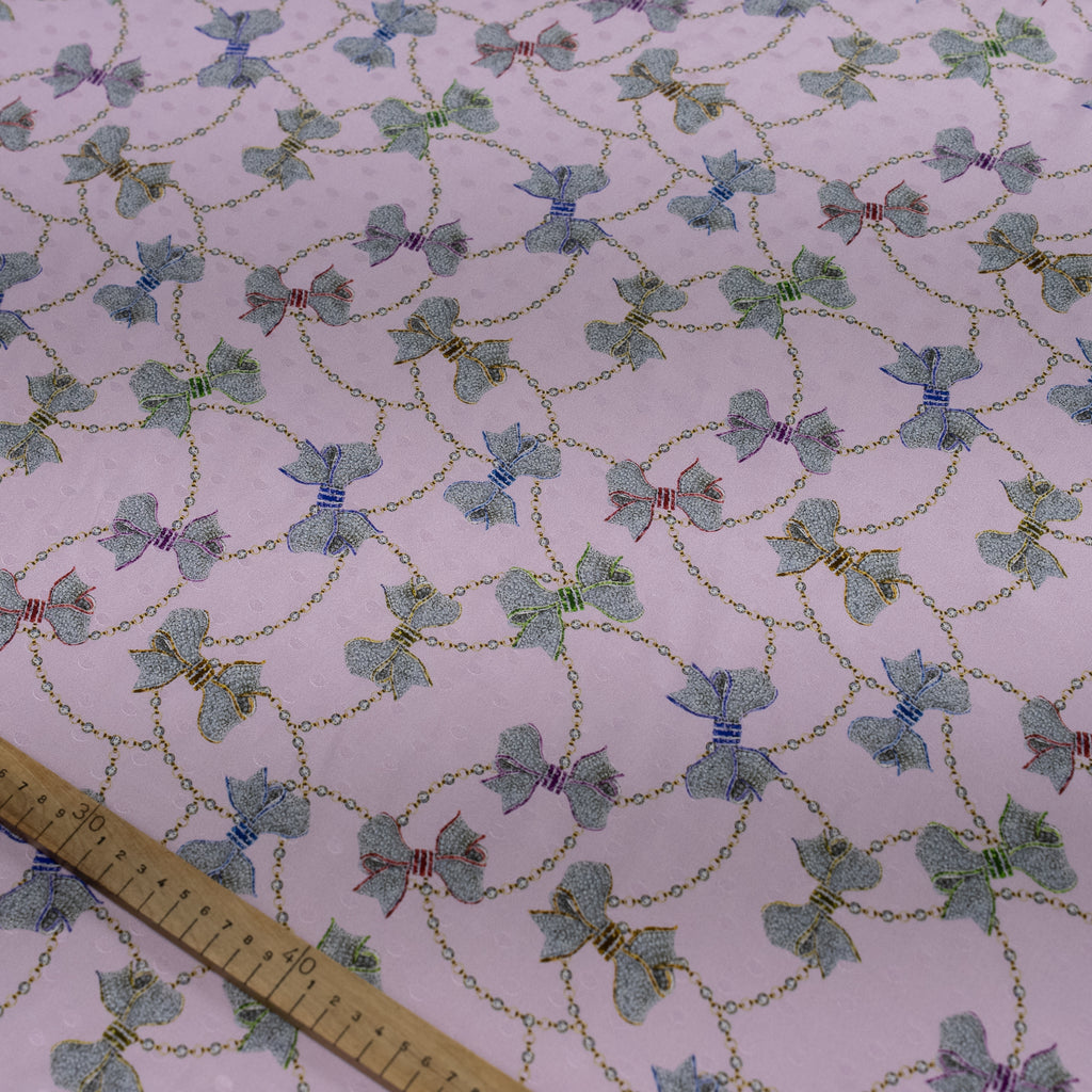 Silk Jacquard - Jewels - Diamond Bows on Pink