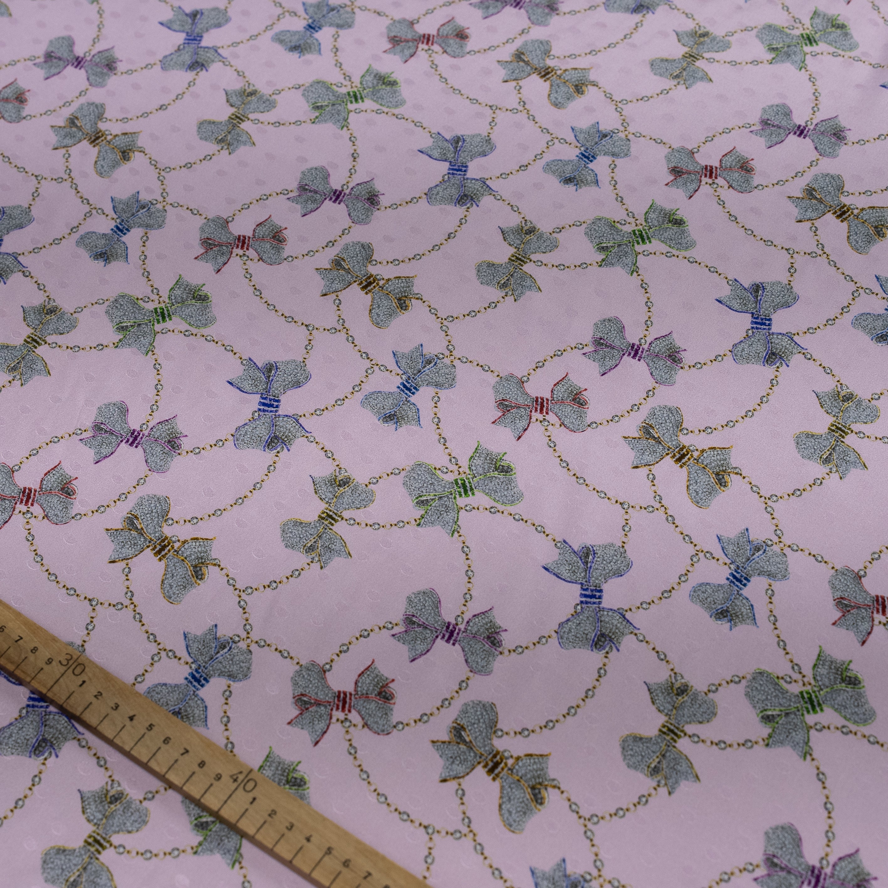 Silk Jacquard - Jewels - Diamond Bows on Pink
