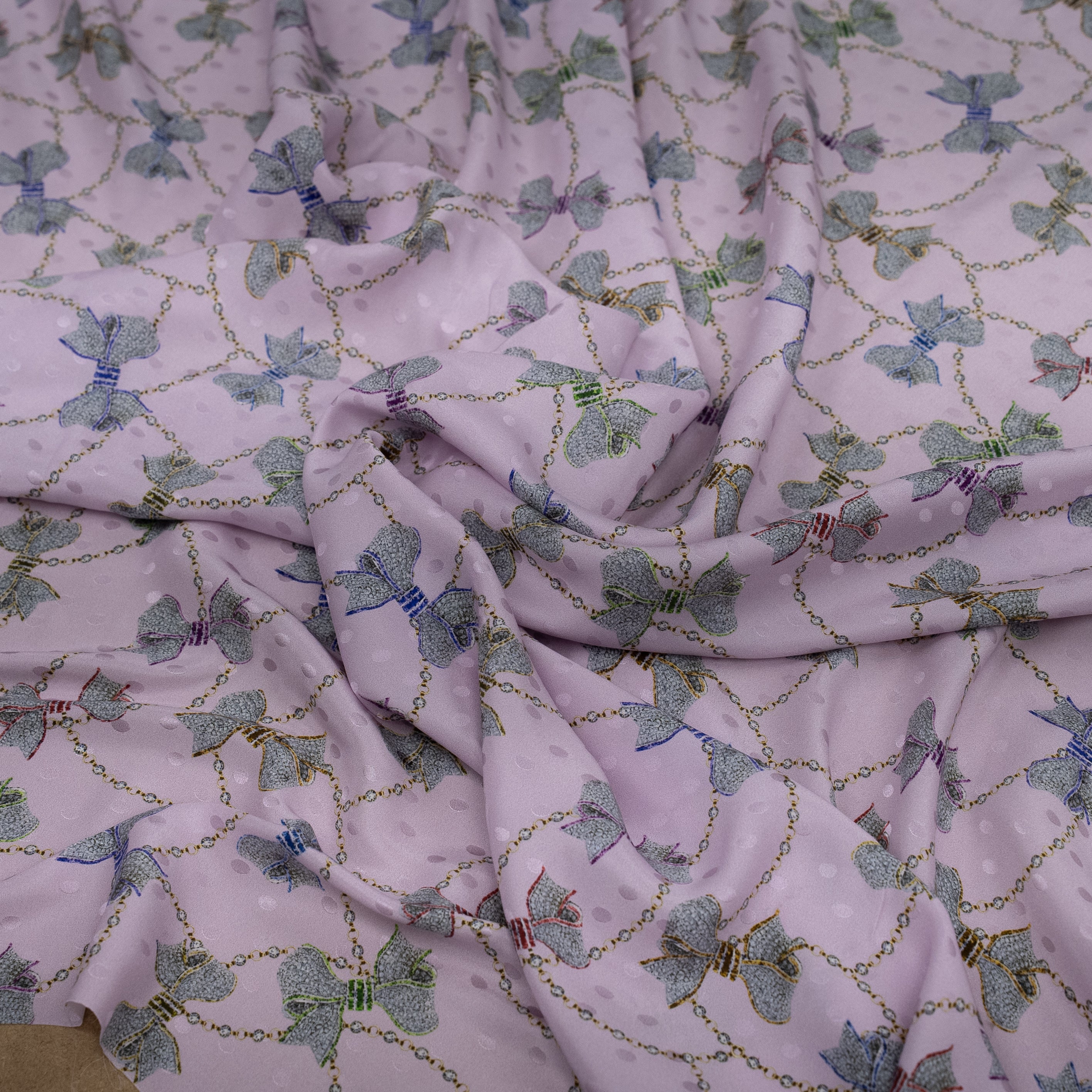 Silk Jacquard - Jewels - Diamond Bows on Pink