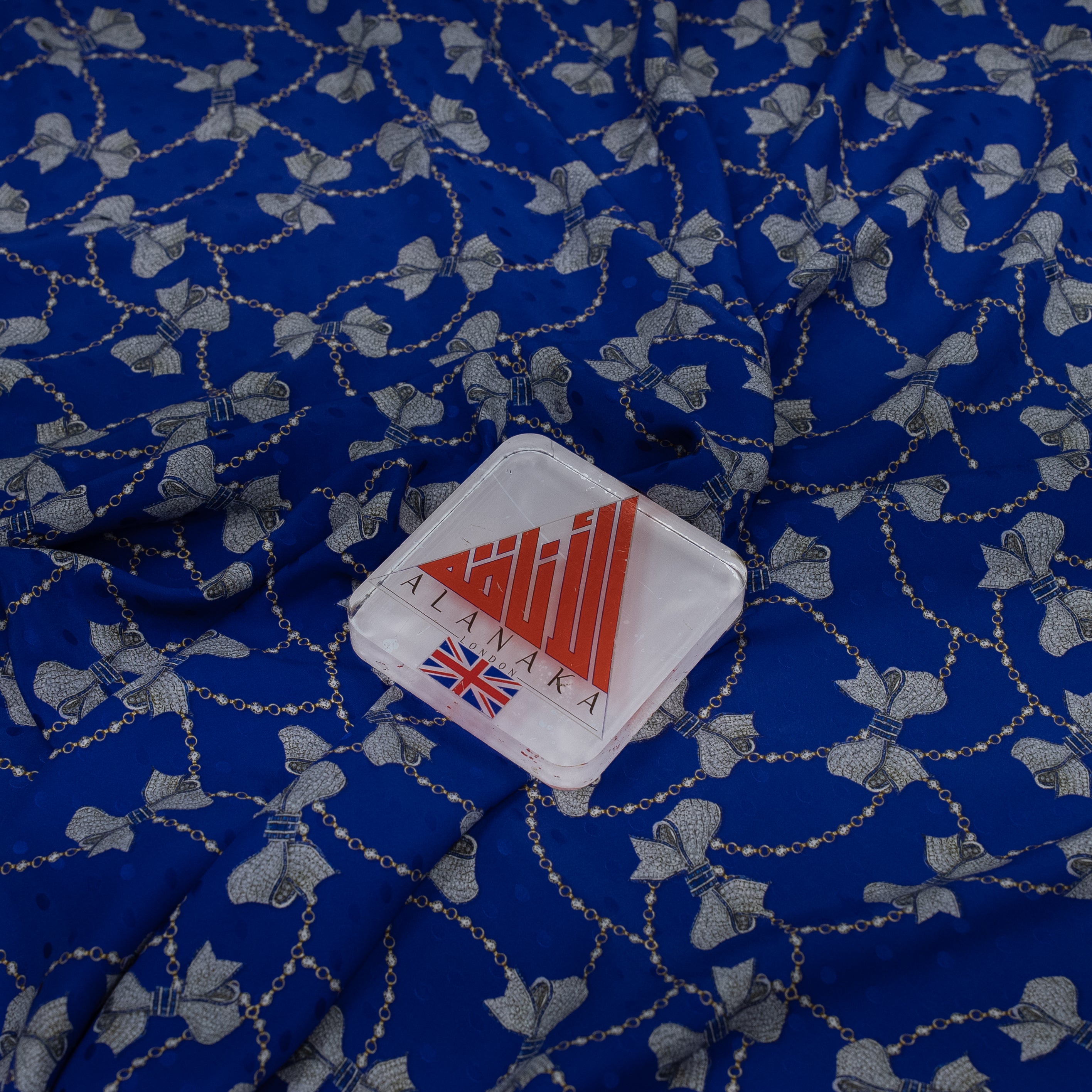 Silk Jacquard - Jewels - Diamond Bows on Blue