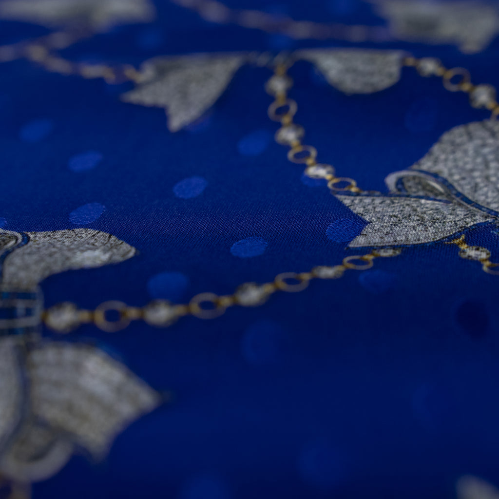 Silk Jacquard - Jewels - Diamond Bows on Blue