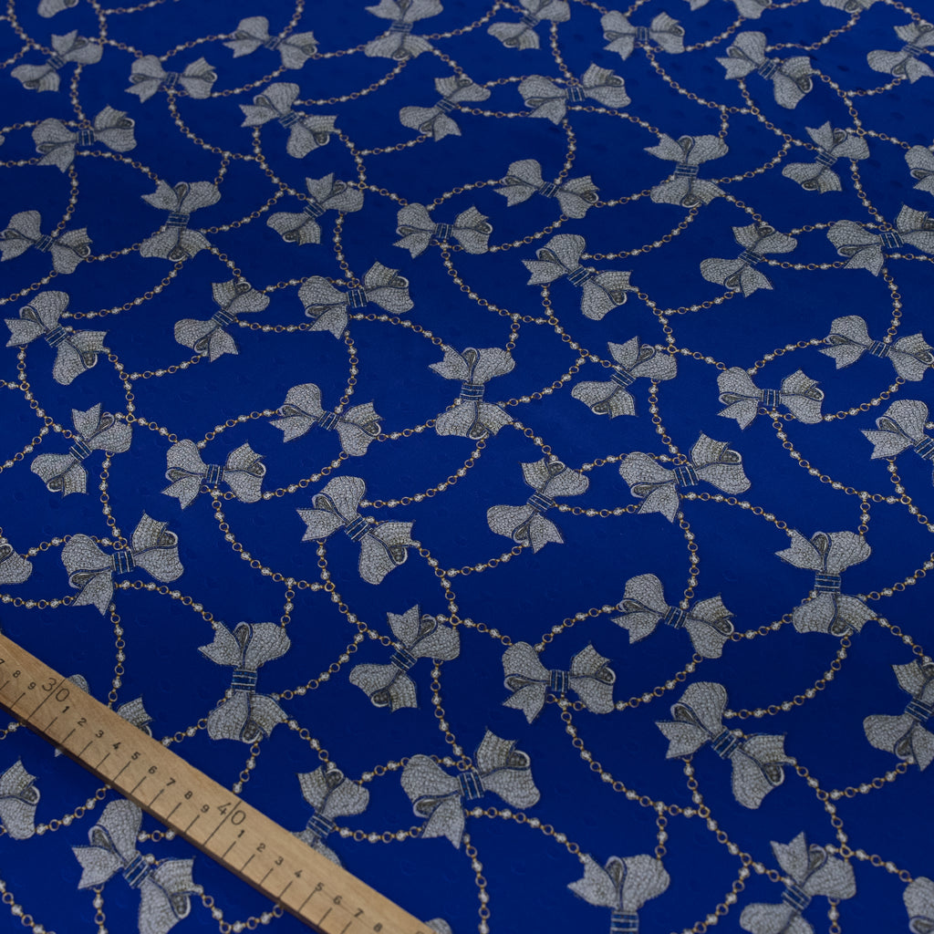 Silk Jacquard - Jewels - Diamond Bows on Blue