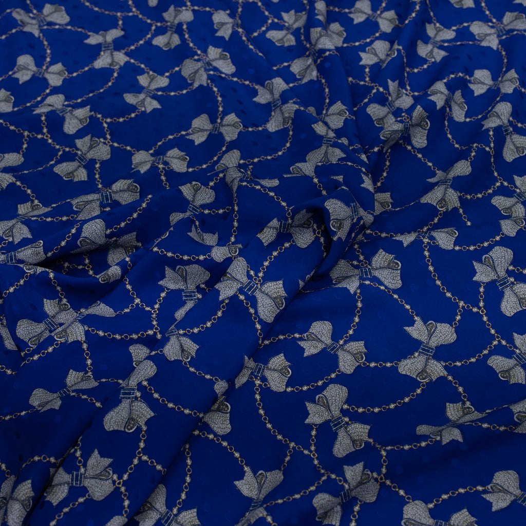 Silk Jacquard - Jewels - Diamond Bows on Blue