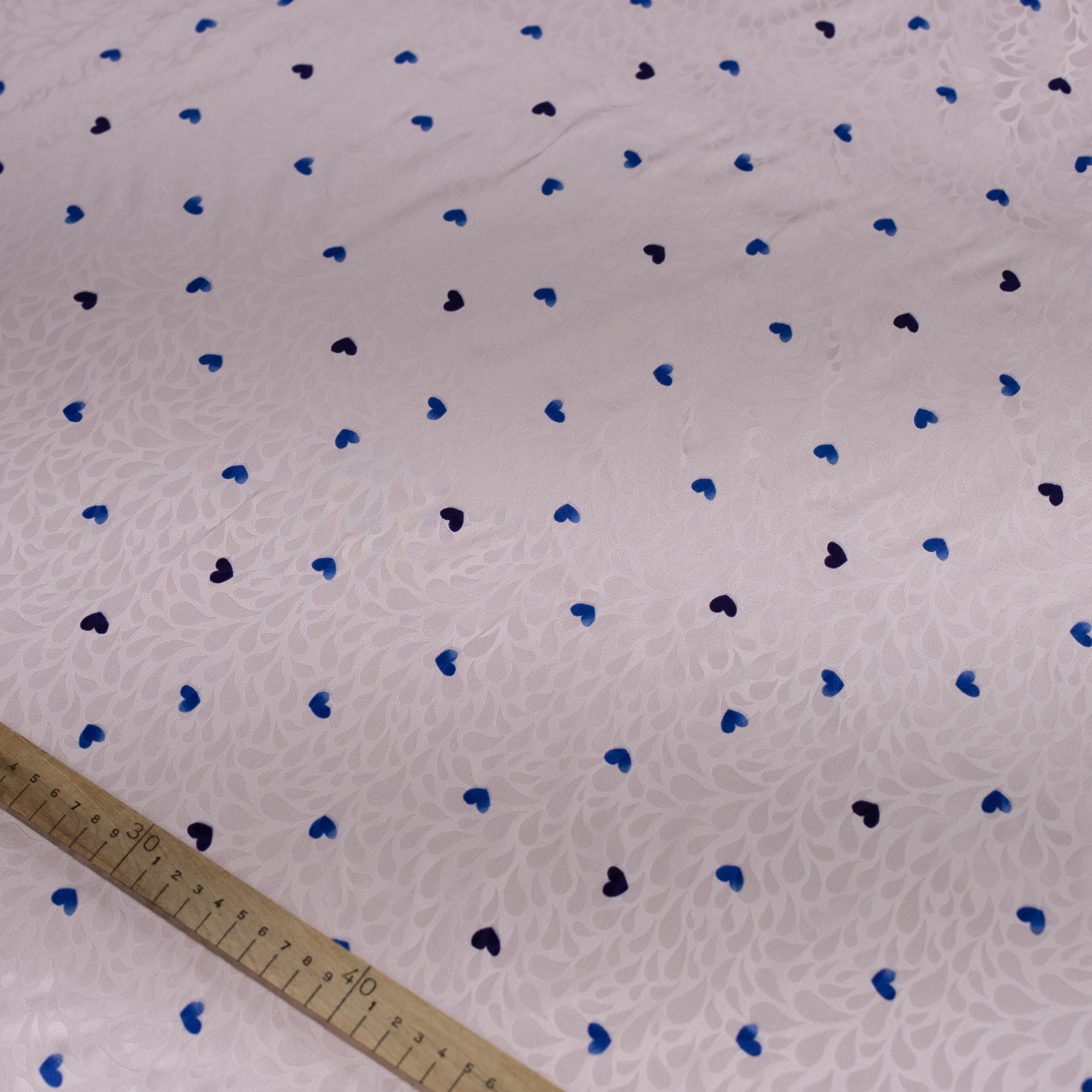 Silk Jacquard - Geometric - Blue Love Hearts on Pink