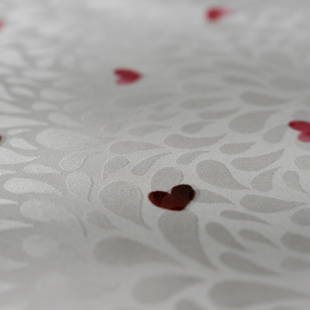 Silk Jacquard - Geometric - Red Love Hearts on White