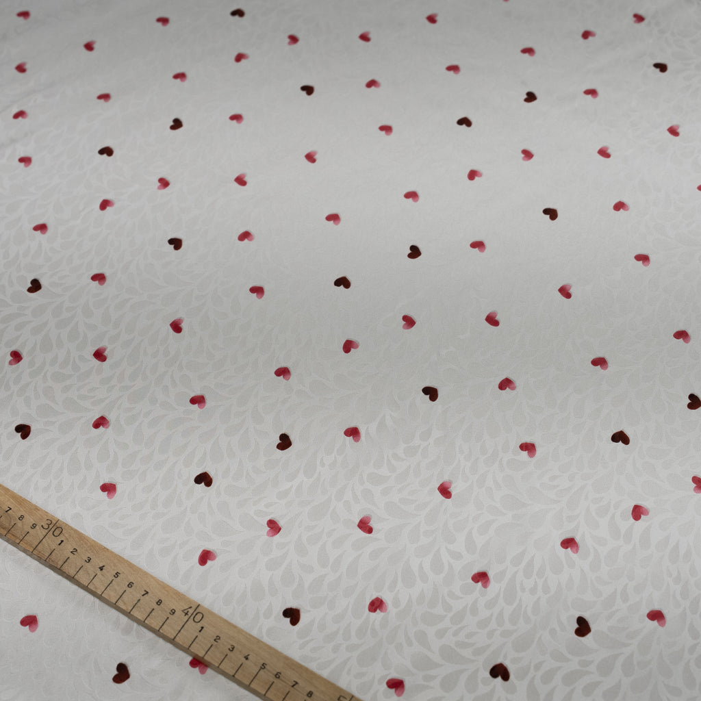 Silk Jacquard - Geometric - Red Love Hearts on White