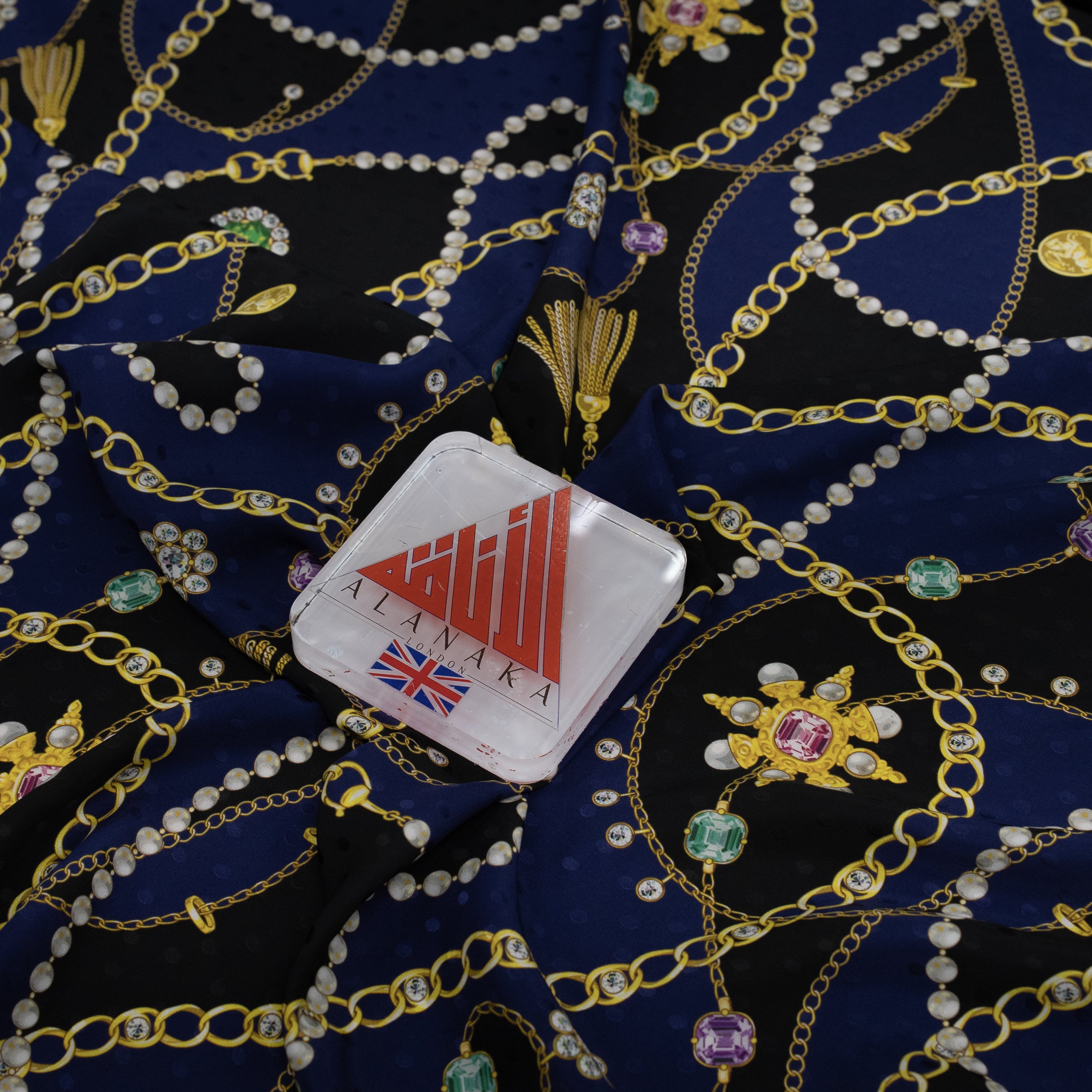 Silk Jacquard - Jewels - Mixed Jewellery on Black & Navy
