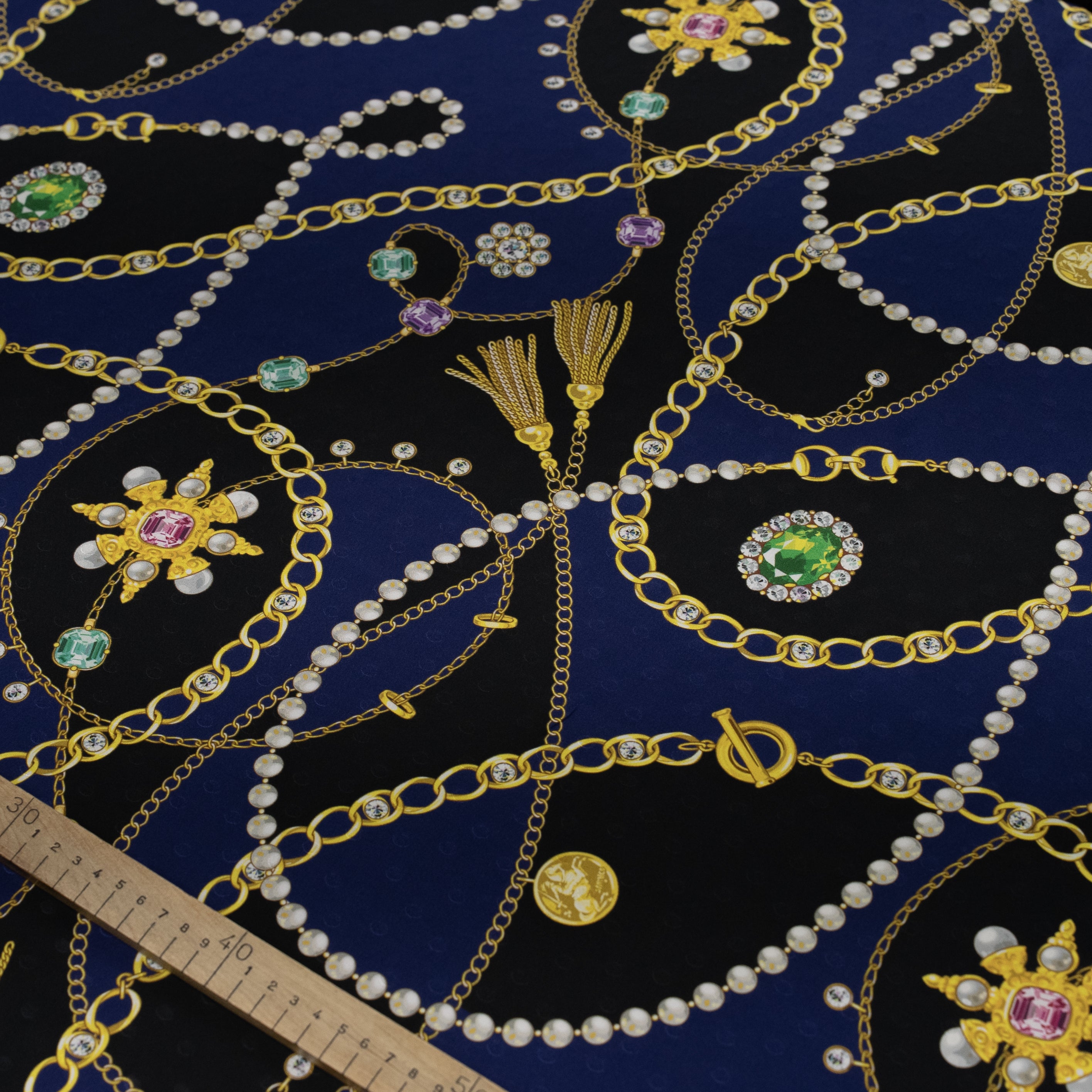 Silk Jacquard - Jewels - Mixed Jewellery on Black & Navy
