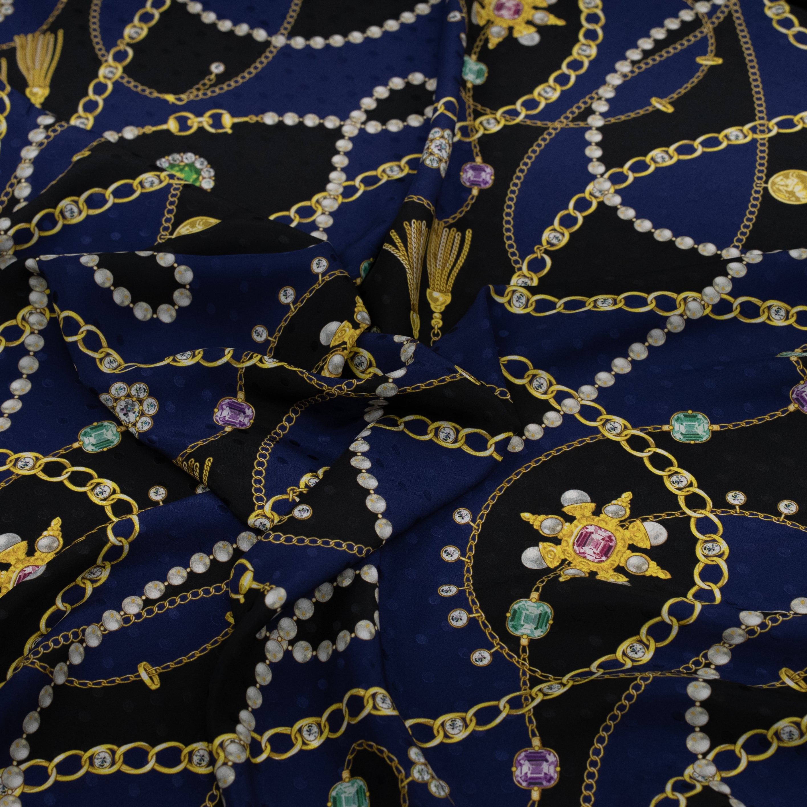 Silk Jacquard - Jewels - Mixed Jewellery on Black & Navy
