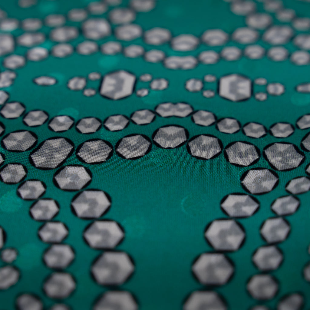 Silk Jacquard - Jewels - Geometric Diamonds on Teal