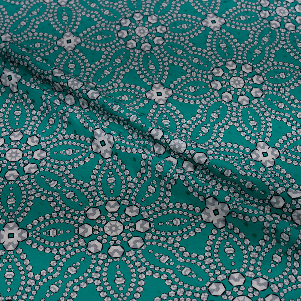 Silk Jacquard - Jewels - Geometric Diamonds on Teal