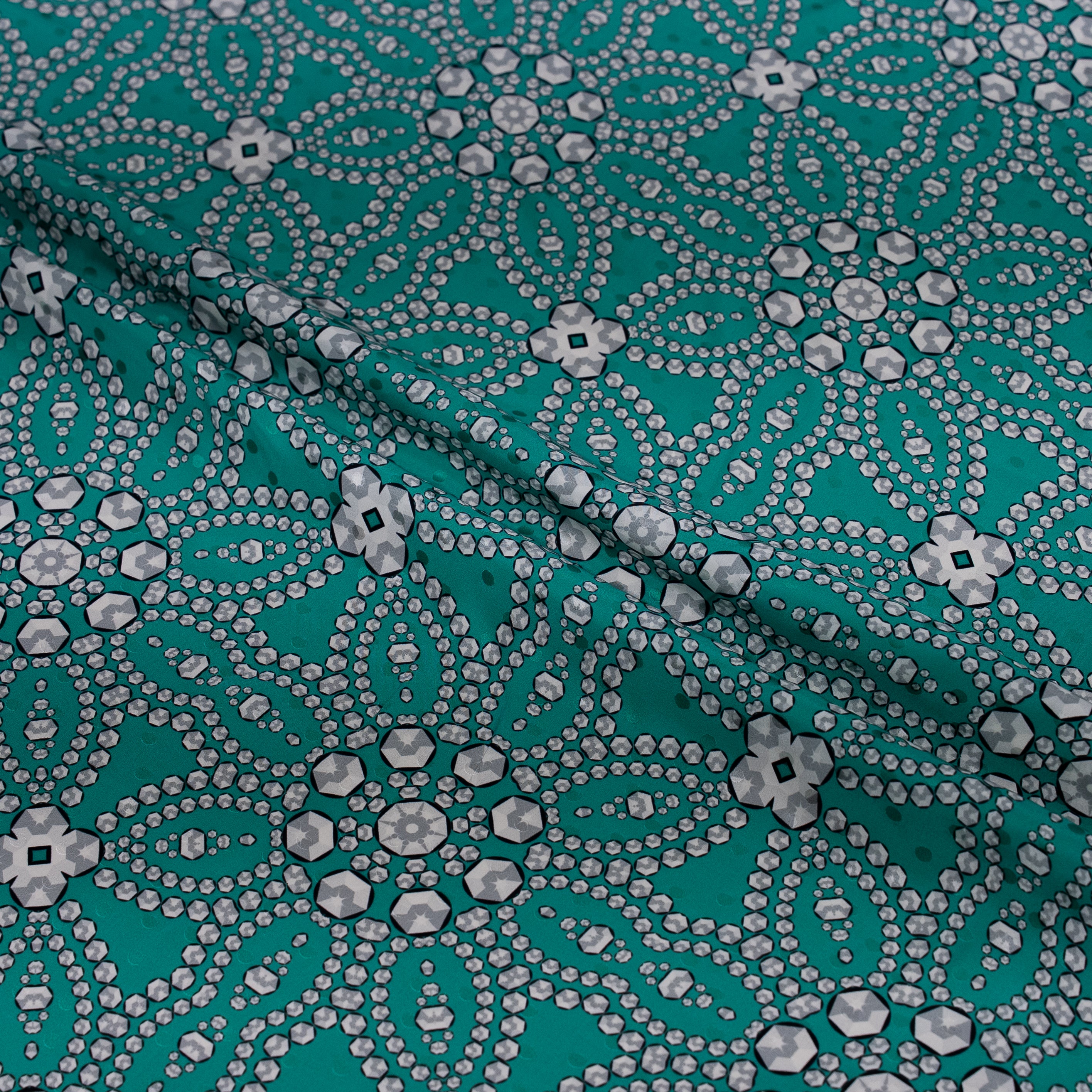 Silk Jacquard - Jewels - Geometric Diamonds on Teal