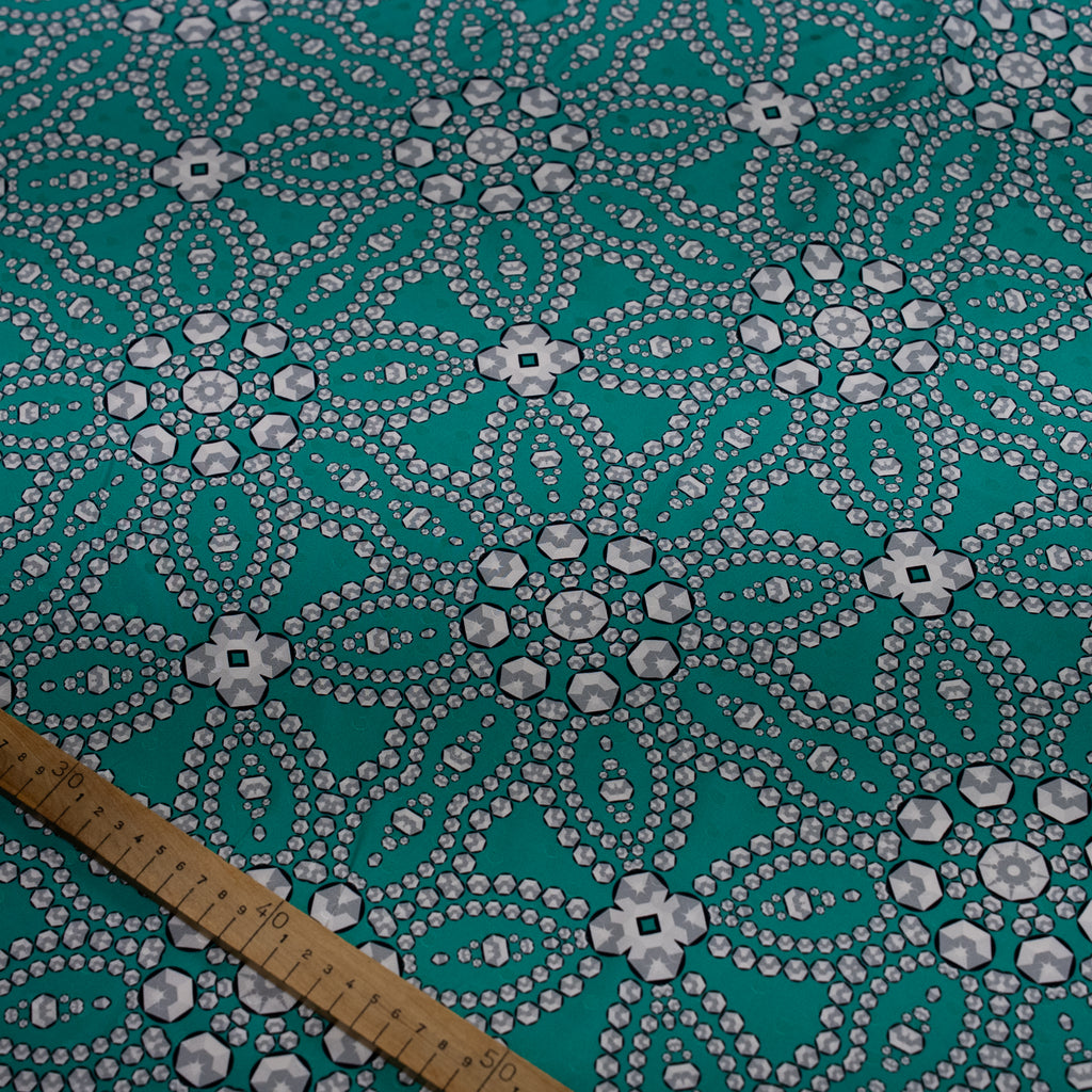 Silk Jacquard - Jewels - Geometric Diamonds on Teal