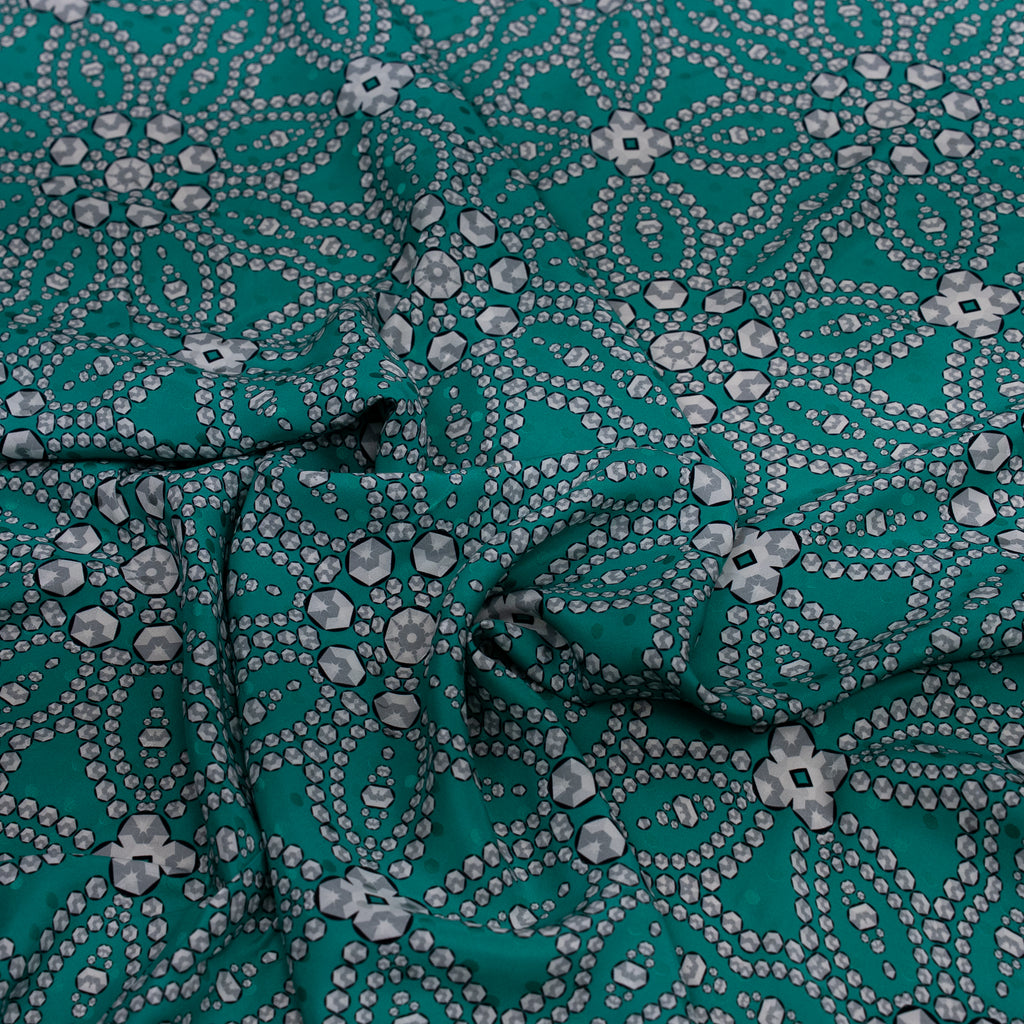 Silk Jacquard - Jewels - Geometric Diamonds on Teal