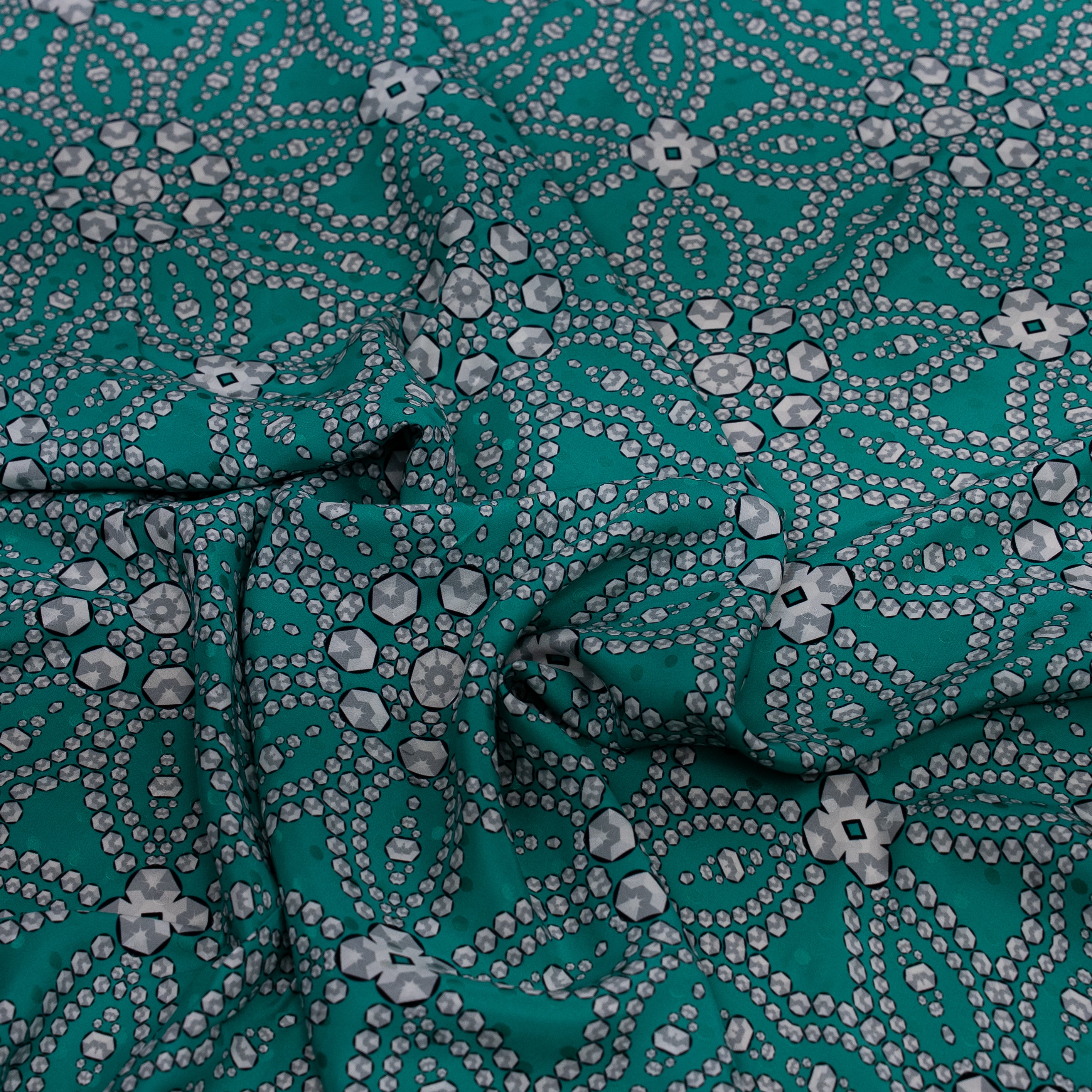Silk Jacquard - Jewels - Geometric Diamonds on Teal