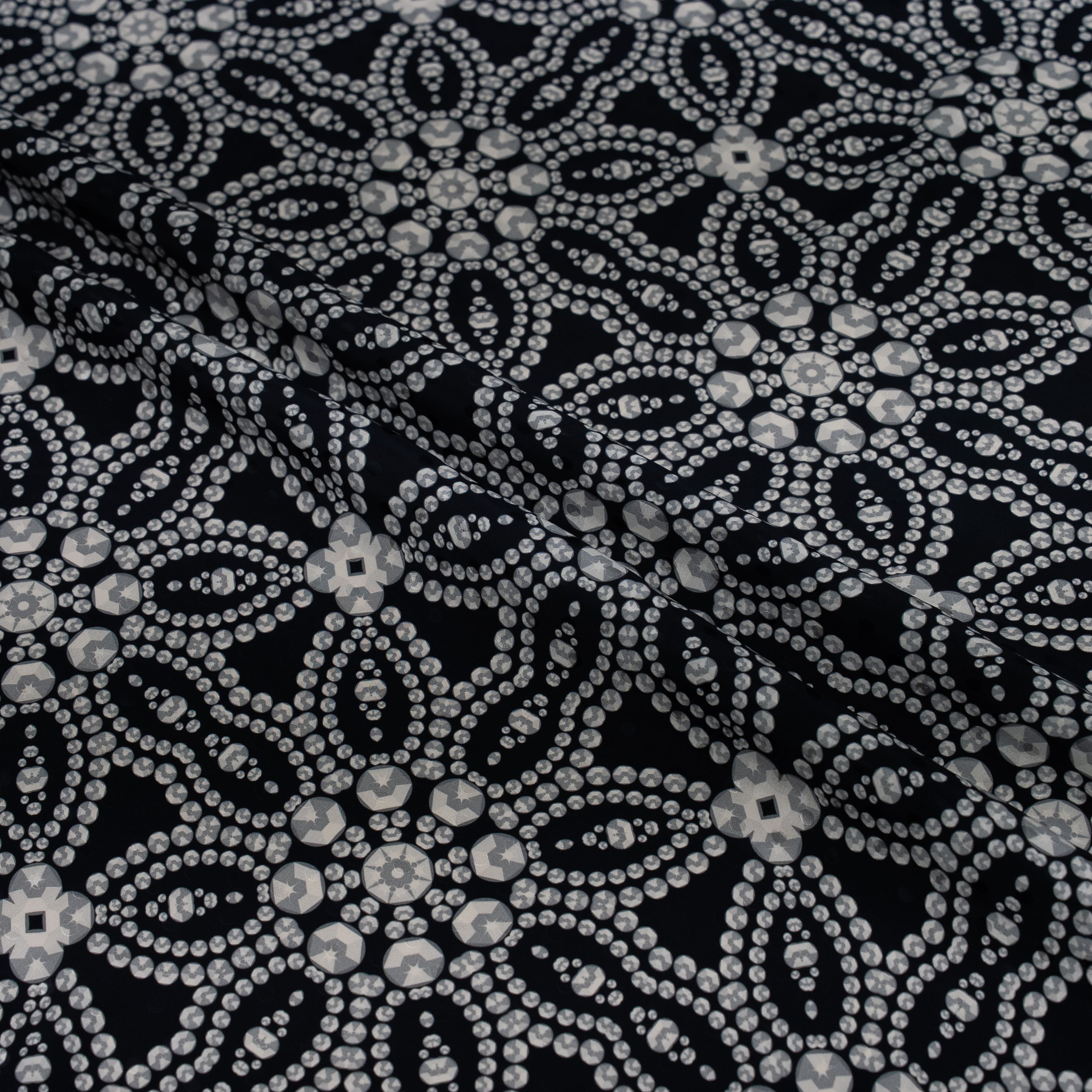 Silk Jacquard - Jewels - Geometric Diamonds on Black