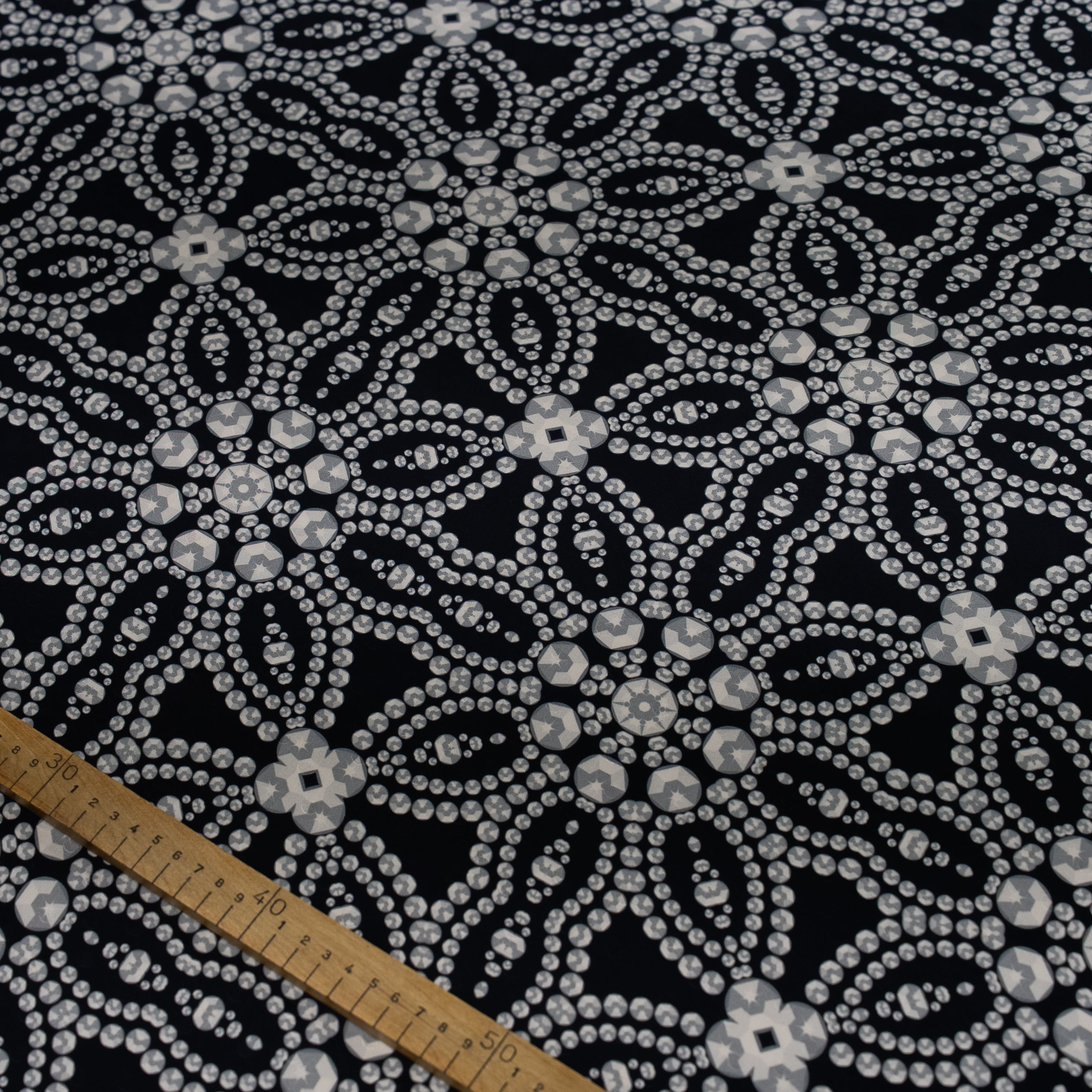 Silk Jacquard - Jewels - Geometric Diamonds on Black