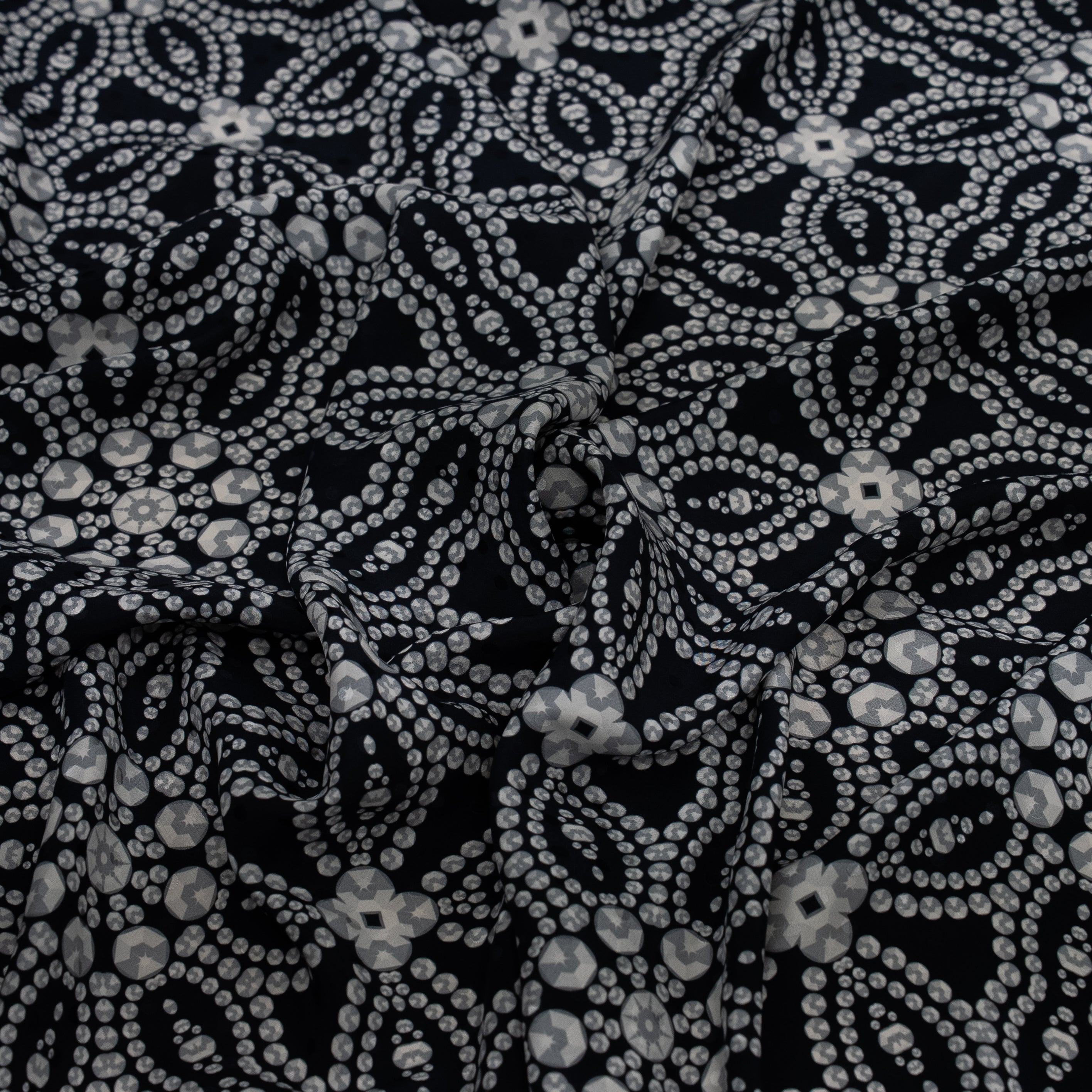 Silk Jacquard - Jewels - Geometric Diamonds on Black