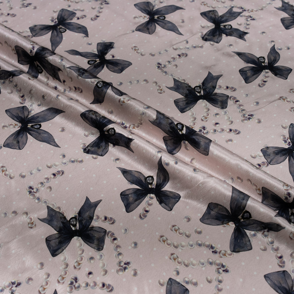 Silk Jacquard - Jewels - Pearls & Midnight Bows on Rose Pink