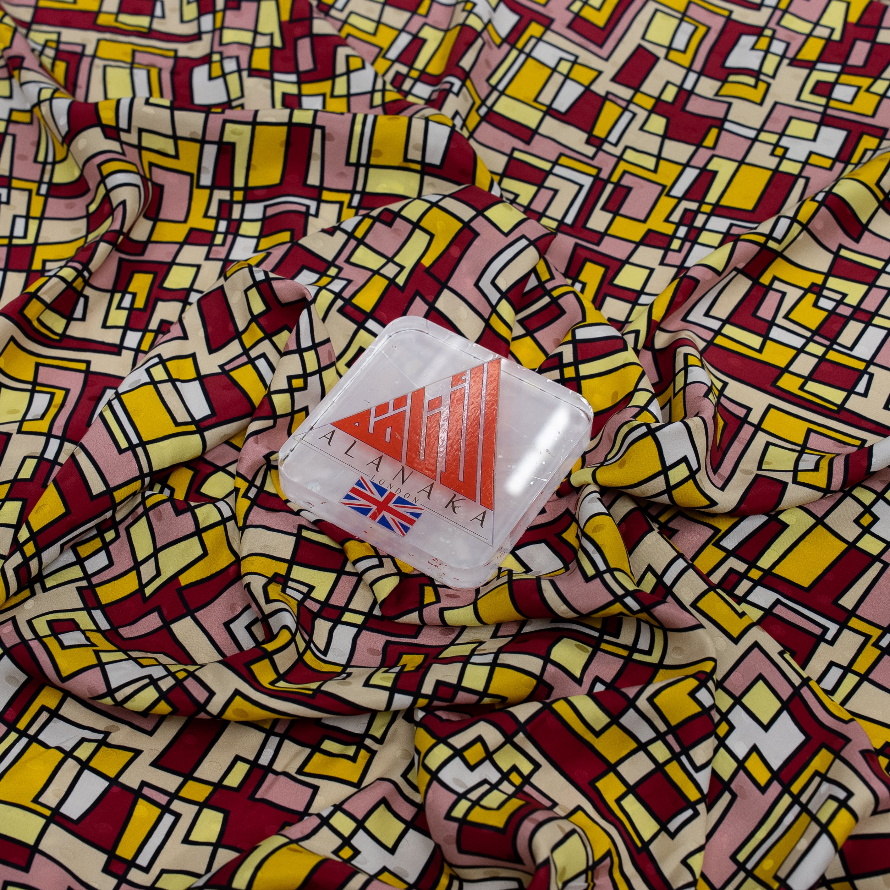 Silk Jacquard - Geometric - Crimson & Yellow Abstract Overlaps