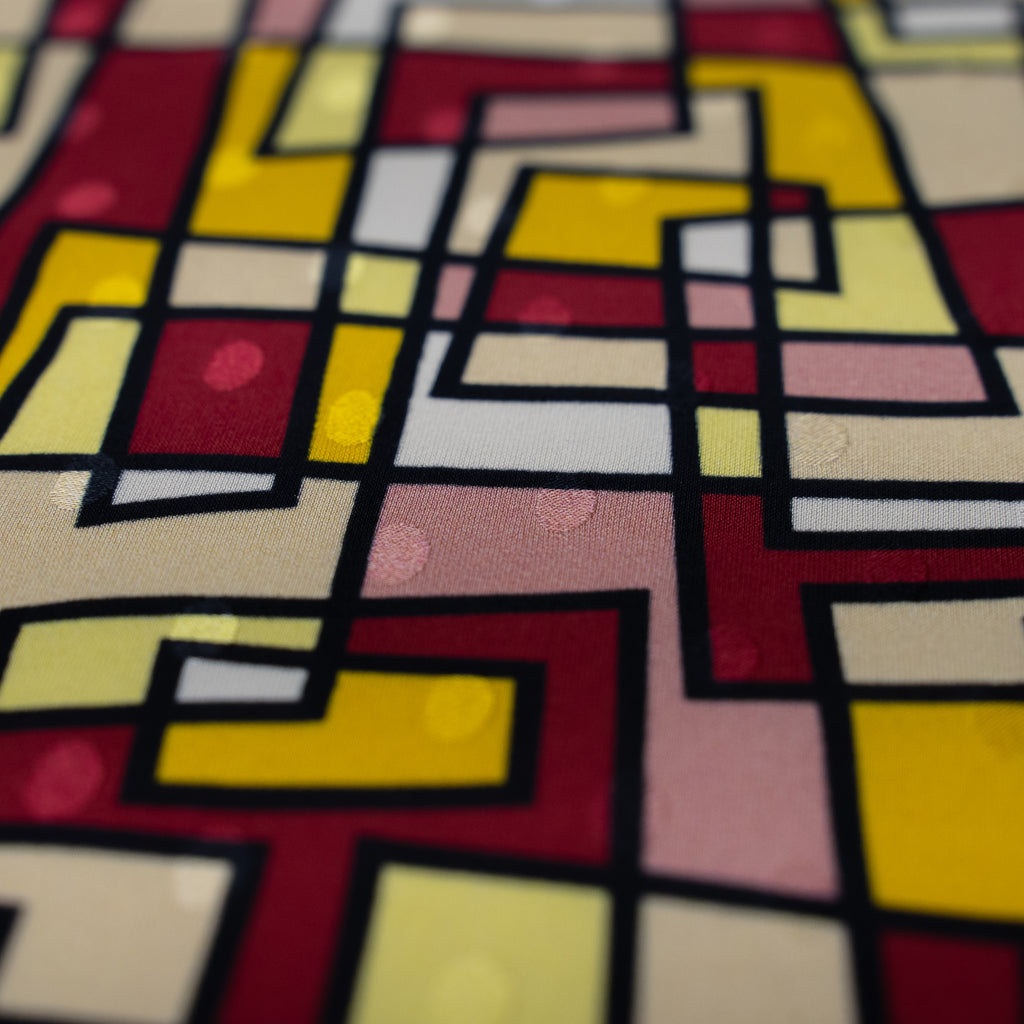 Silk Jacquard - Geometric - Crimson & Yellow Abstract Overlaps
