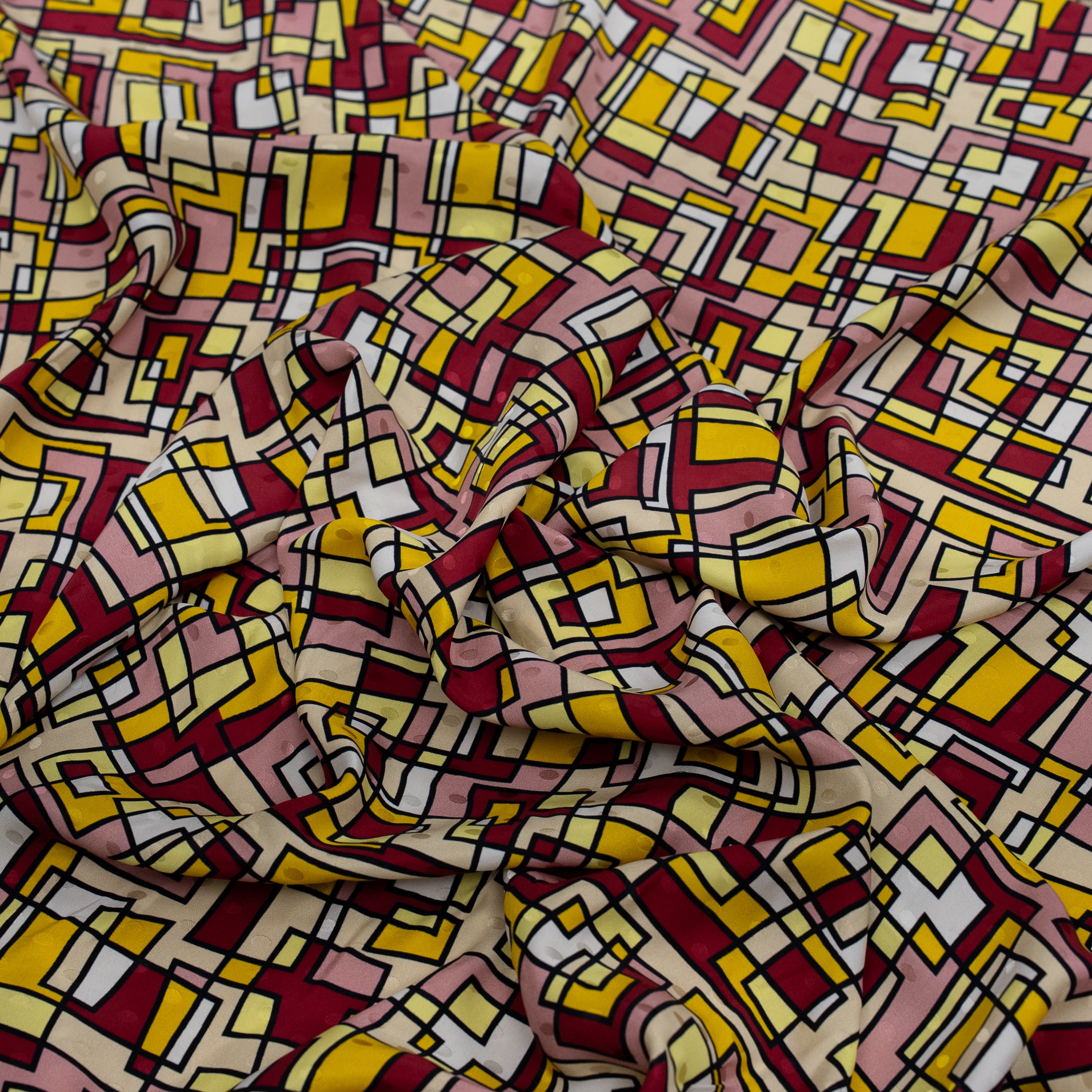 Silk Jacquard - Geometric - Crimson & Yellow Abstract Overlaps