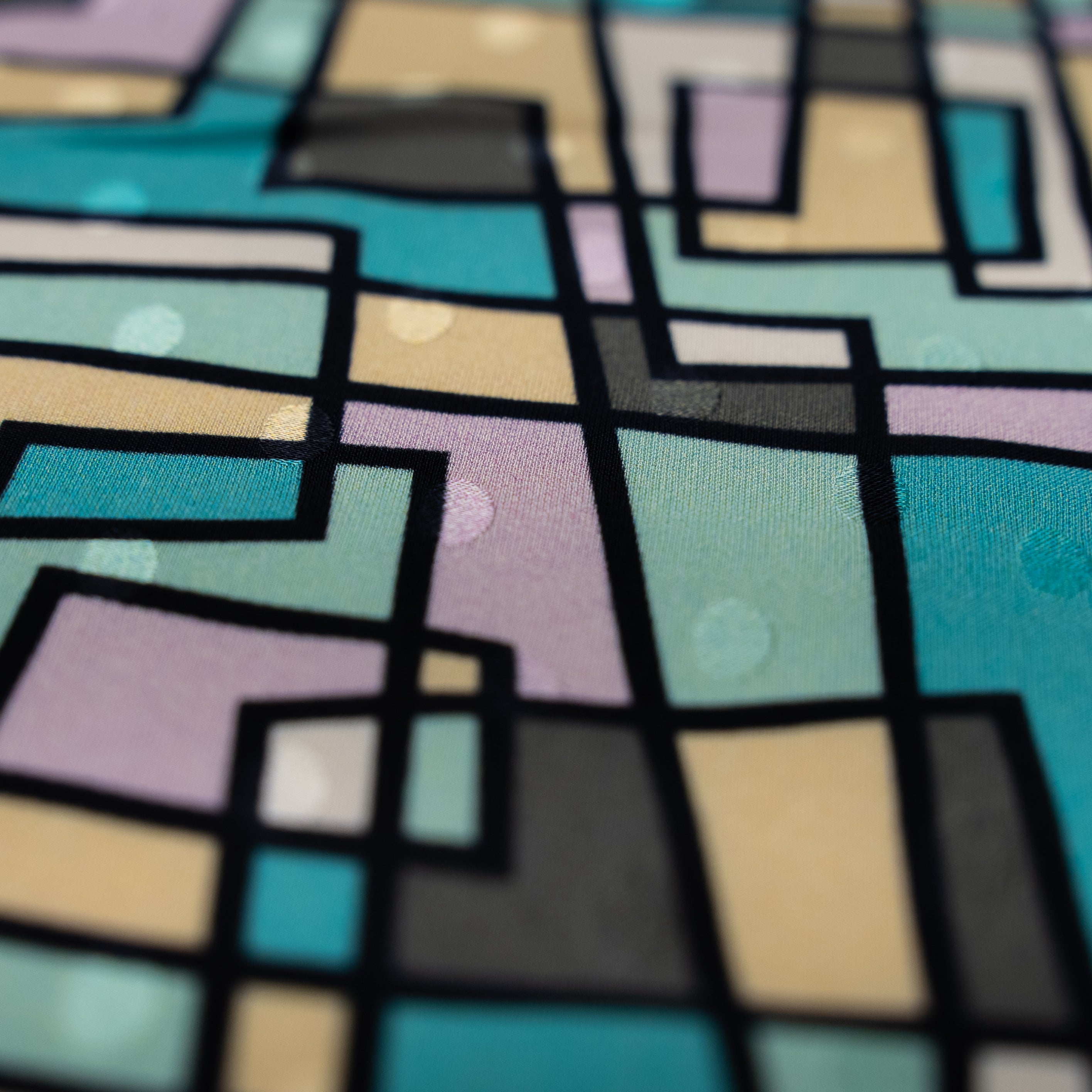 Silk Jacquard - Geometric - Teal & Sand Abstract Overlaps