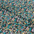 Silk Jacquard - Geometric - Teal & Sand Abstract Overlaps