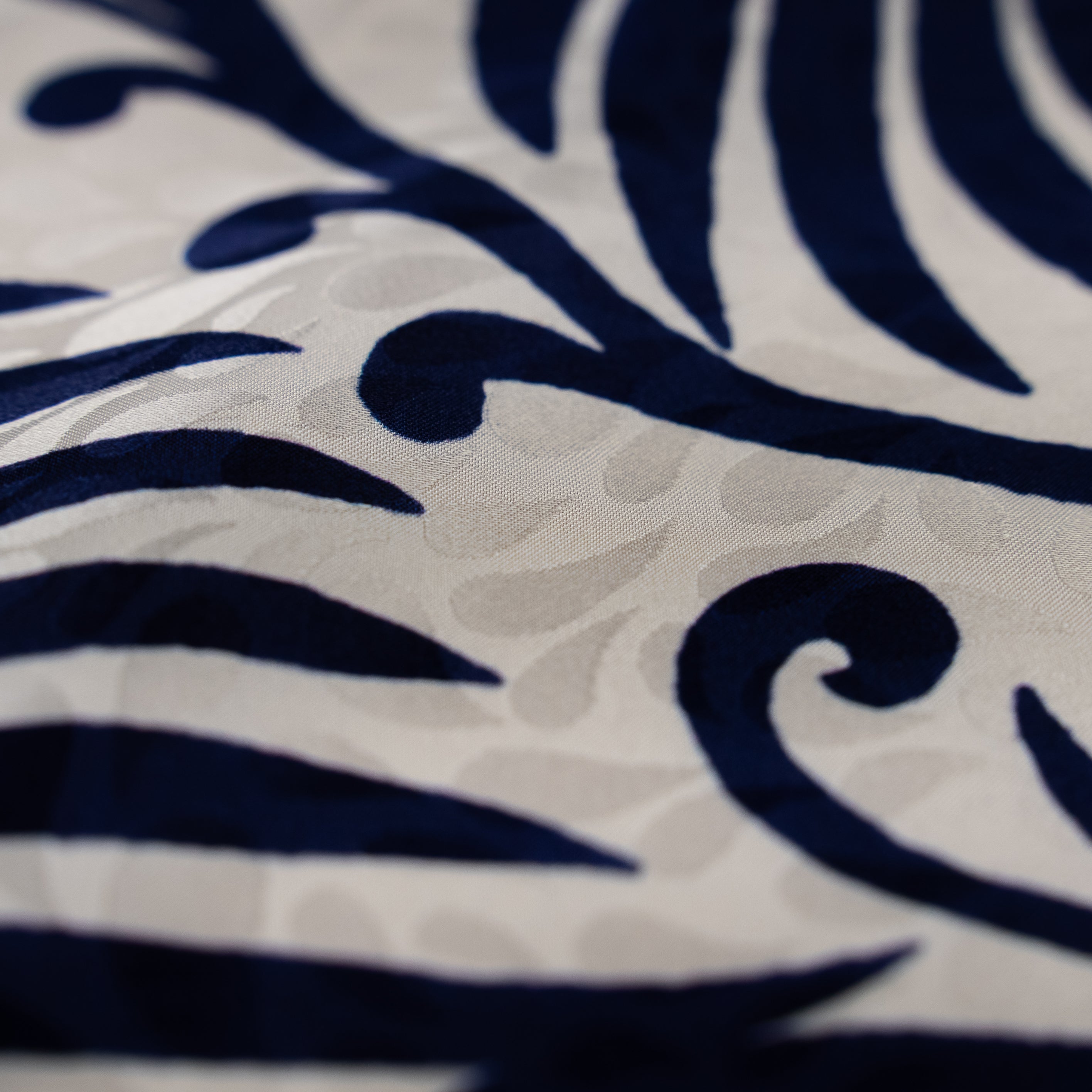Silk Jacquard - Geometric - Navy Peacock Pattern on Ivory White