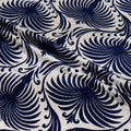 Silk Jacquard - Geometric - Navy Peacock Pattern on Ivory White