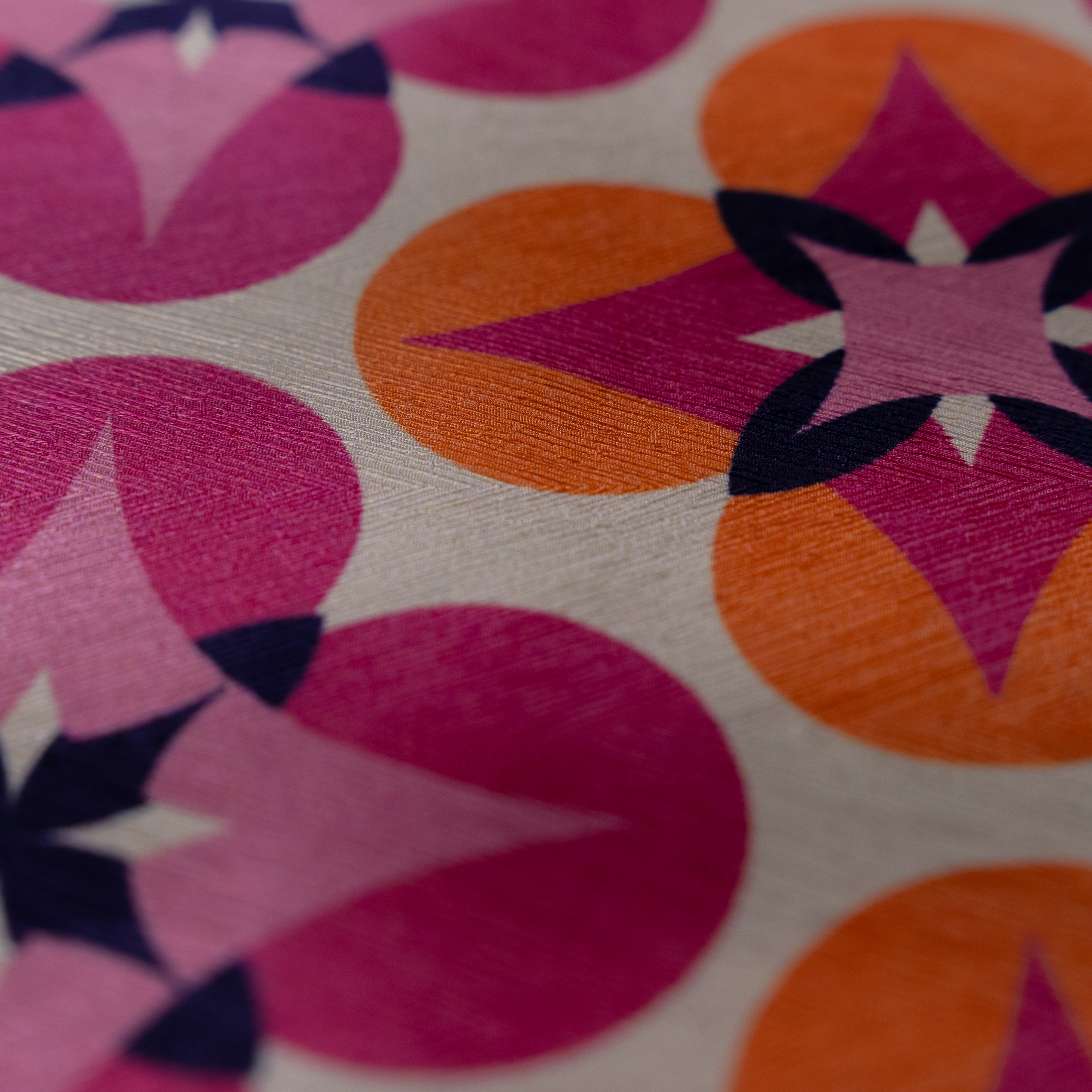 Silk Jacquard - Geometric - Hot Pink & Orange Floral Medallions on Cream