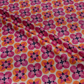 Silk Jacquard - Geometric - Hot Pink & Orange Floral Medallions on Cream