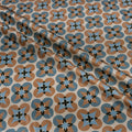 Silk Jacquard - Geometric - Slate Blue & Tan Floral Medallions on Cream