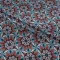 Silk Jacquard - Geometric - Sky Blue & Terracotta Ornate circular mandala medallions