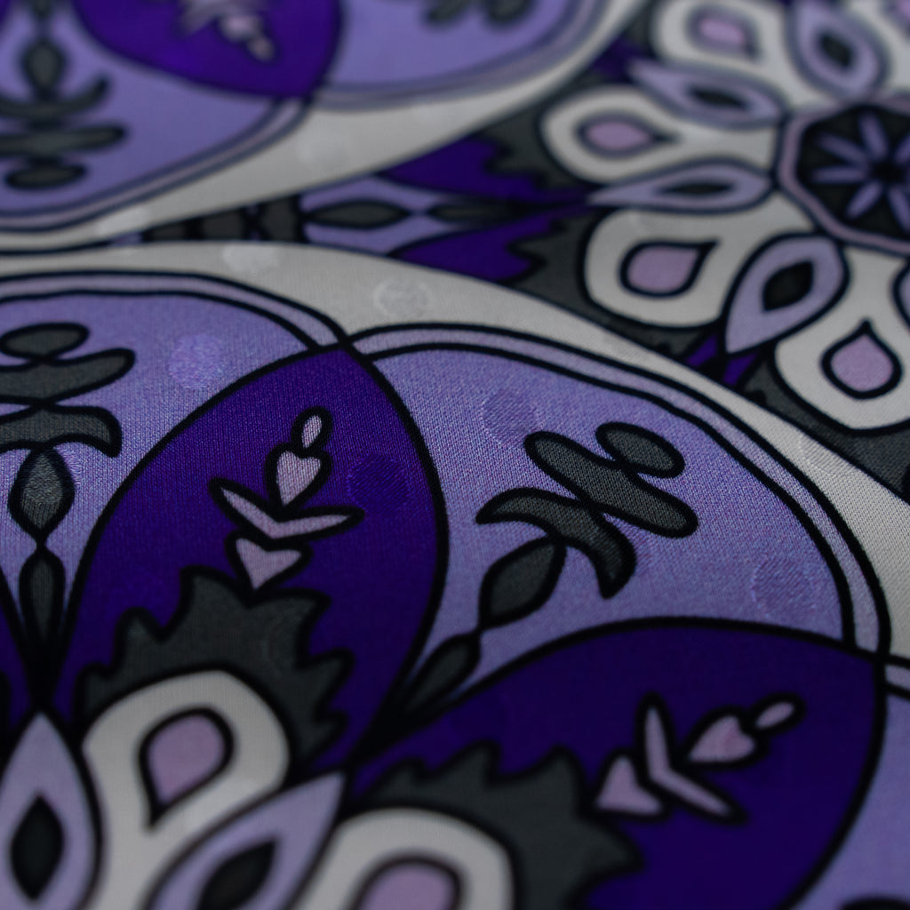 Silk Jacquard - Geometric - Royal Purple Ornate Circular Mandala Medallions