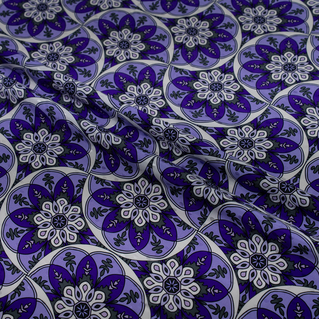Silk Jacquard - Geometric - Royal Purple Ornate Circular Mandala Medallions