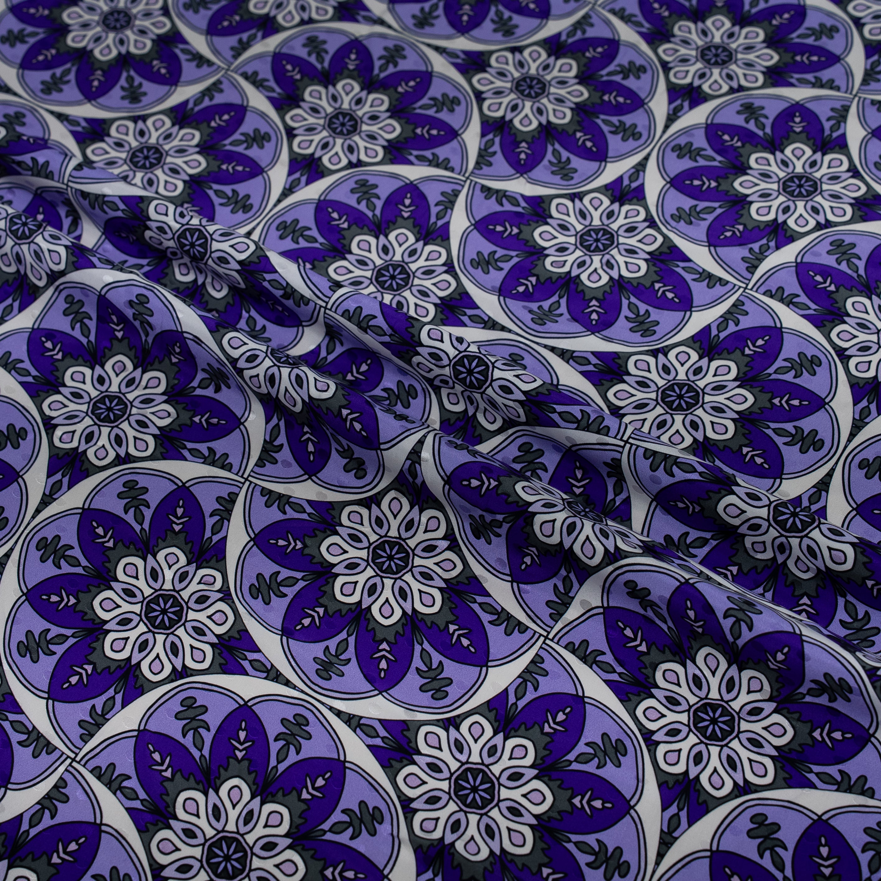 Silk Jacquard - Geometric - Royal Purple Ornate Circular Mandala Medallions