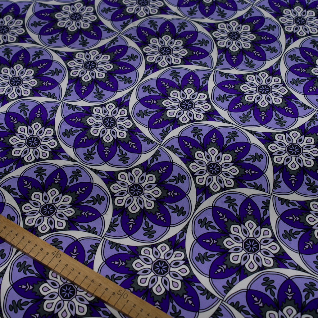 Silk Jacquard - Geometric - Royal Purple Ornate Circular Mandala Medallions