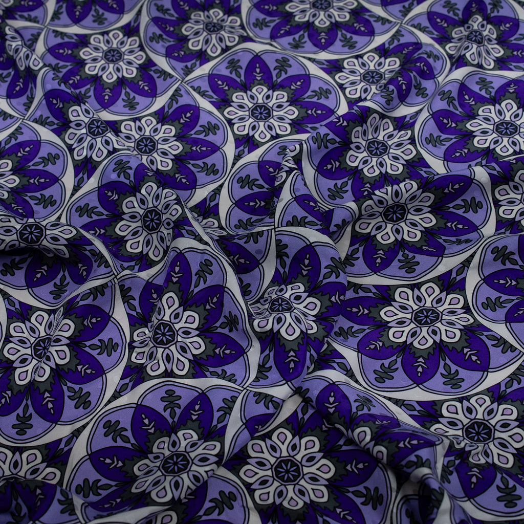 Silk Jacquard - Geometric - Royal Purple Ornate Circular Mandala Medallions