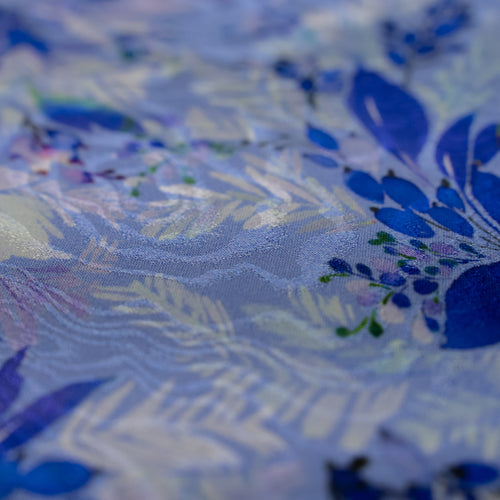 Silk Jacquard - Floral - Blue Flowers on Cornflower Blue