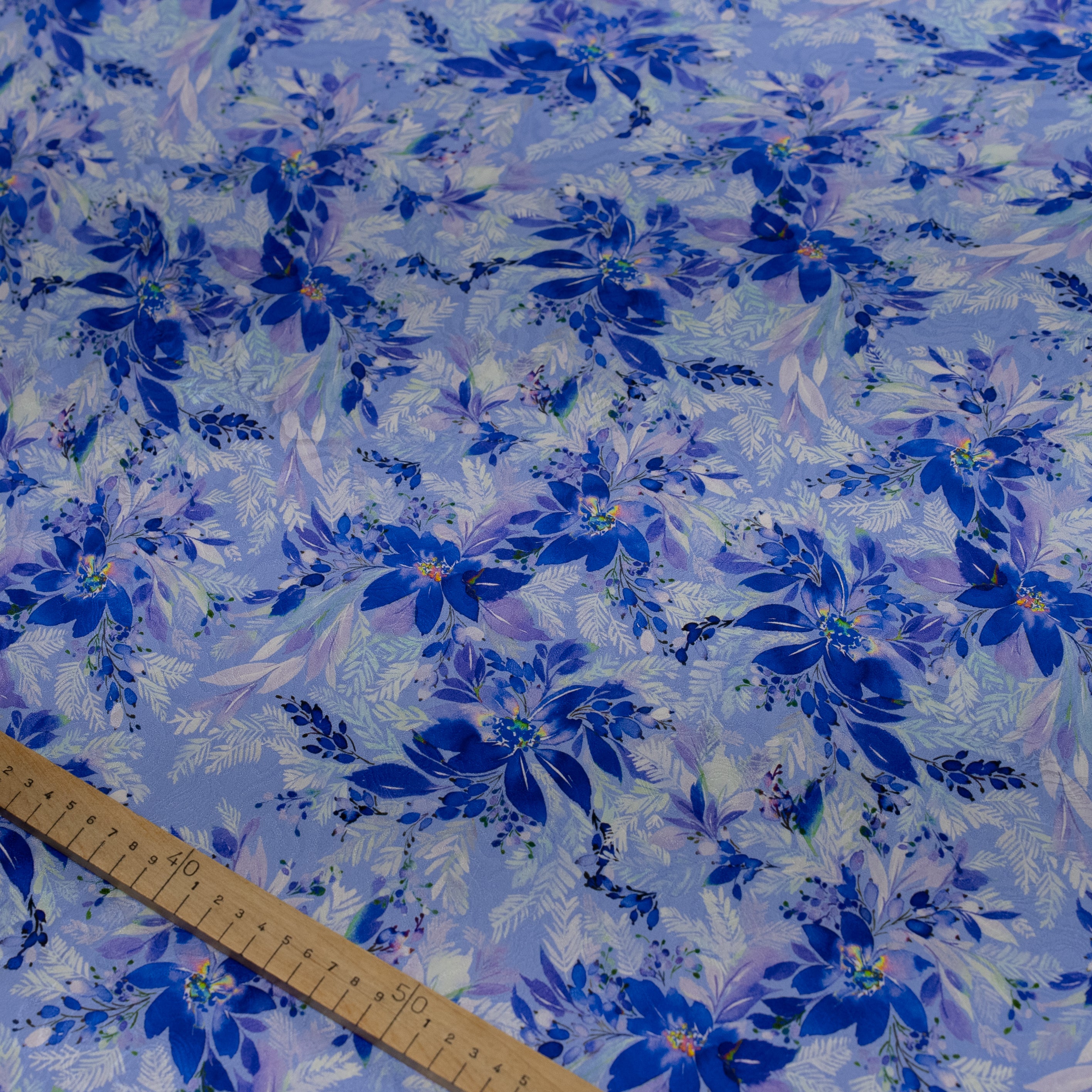 Silk Jacquard - Floral - Blue Flowers on Cornflower Blue