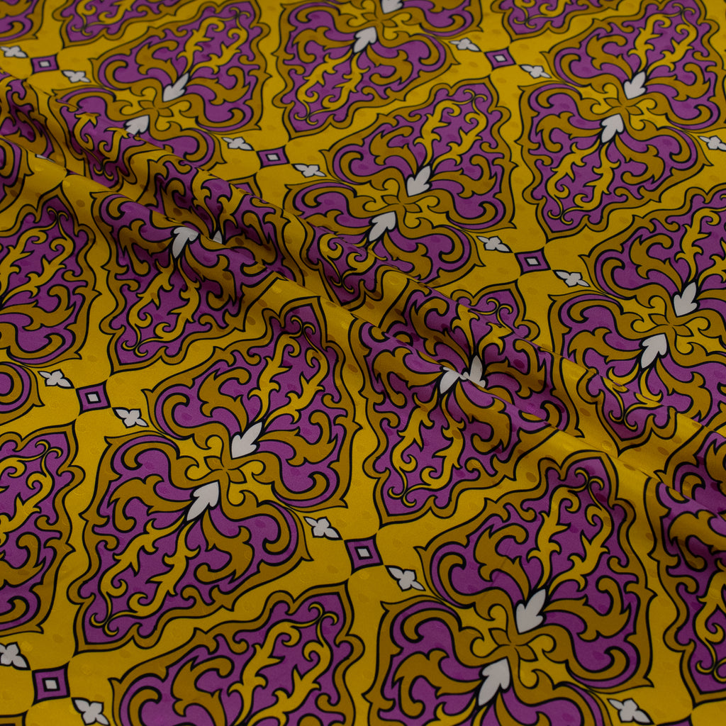 Silk Jacquard - Geometric - Orange & Purple